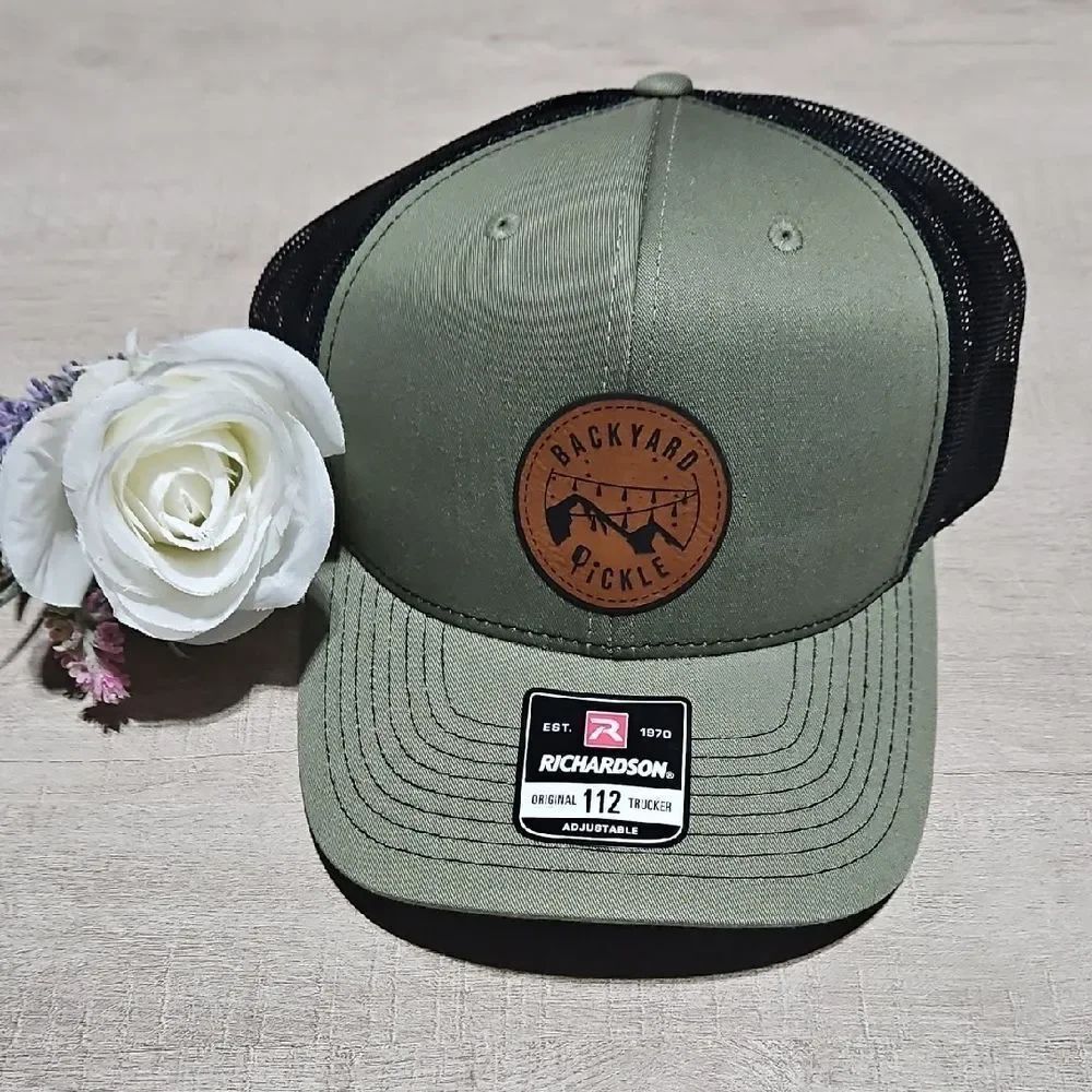 Richardson 🎁 Backyard Pickle Leather Patch Moss Green & Black Cap New Unisex